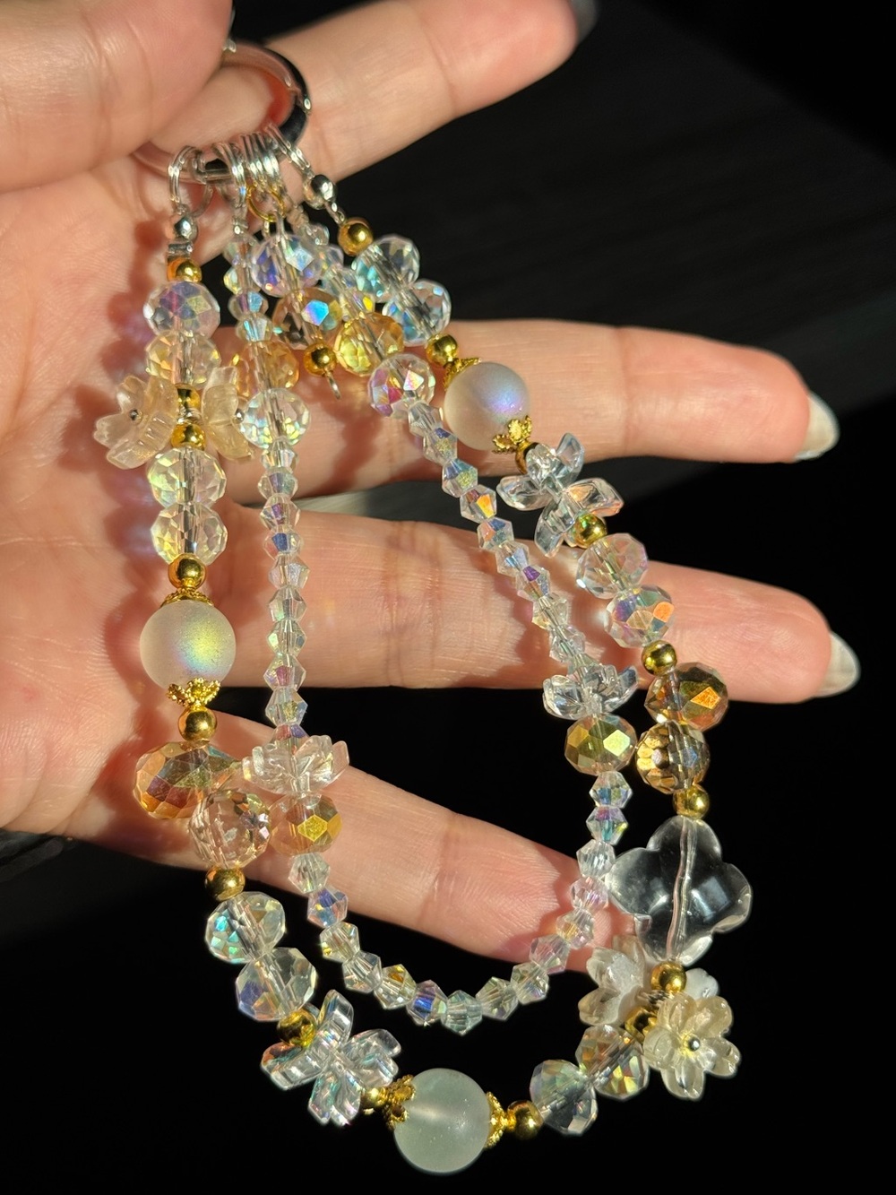 Phone Weistlet / Purse Charm - Crystal Beaded Flower & Gold Accents